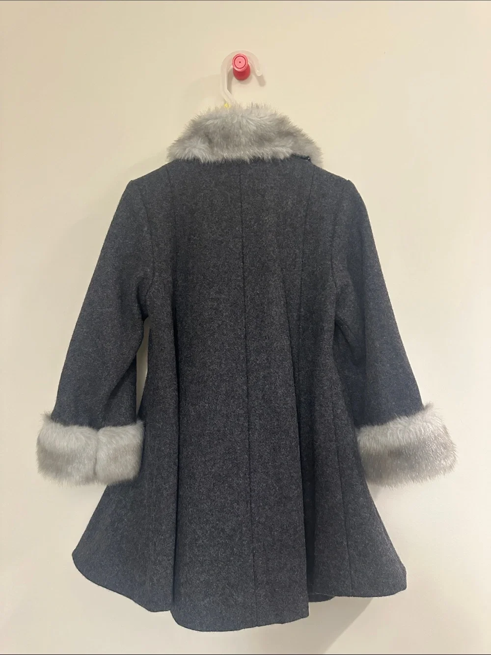 The Children's Place Dark Gray Girls' Wool-Blend Pea Coat with Faux-Fur Trim